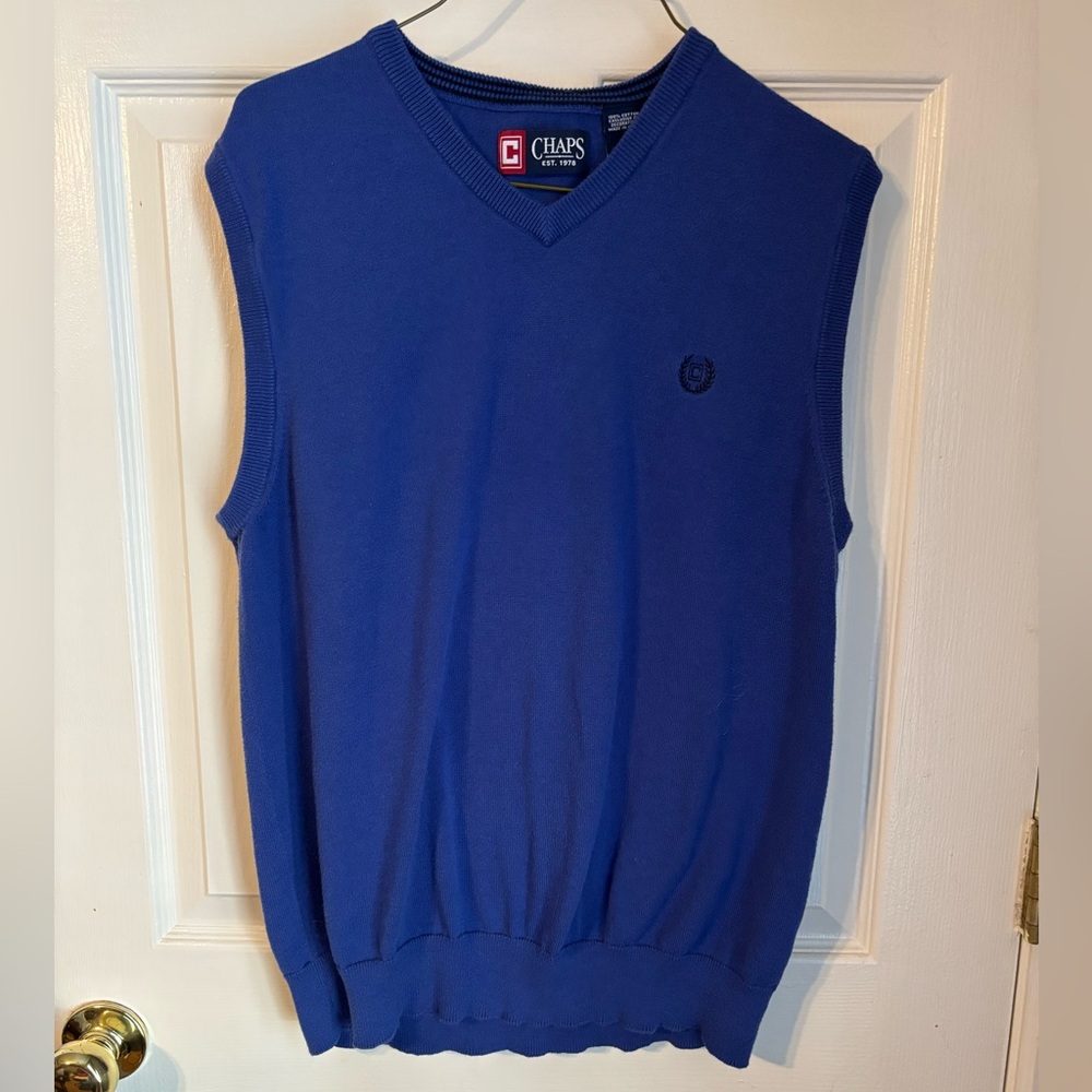 Chaps Men's V-Neck Sweater Vest in Royal Blue